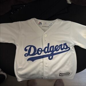 Majestic Youth White and Blue Dodgers Jersey